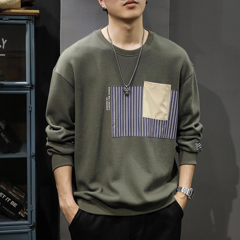 American High Street Contrasting Color Splicing Crew Neck Sweater Men'S Loose Large Size Trendy Brand Casual Heavy Jacket Tide