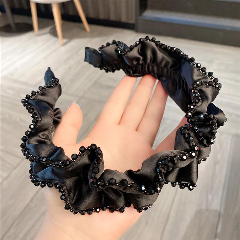 

Обручи на голову в корейском стиле, высококлассные, с широким краем, плиссированные, с кристаллами, для волос, женские, резинки для волос, сказочные аксессуары, обручи для девочек