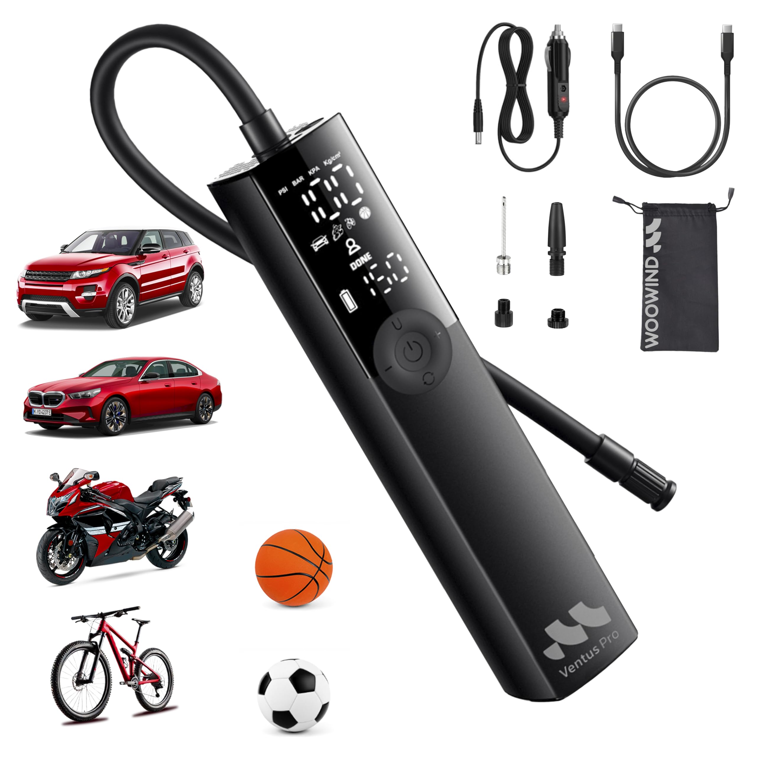 

Woowind Ventus Pro Electric Air Pump, Rechargeable DC12V Cigarette Lighter Socket, Maximum Pressure 150 PSI, Customizable Air Pressure, Automatic Shut