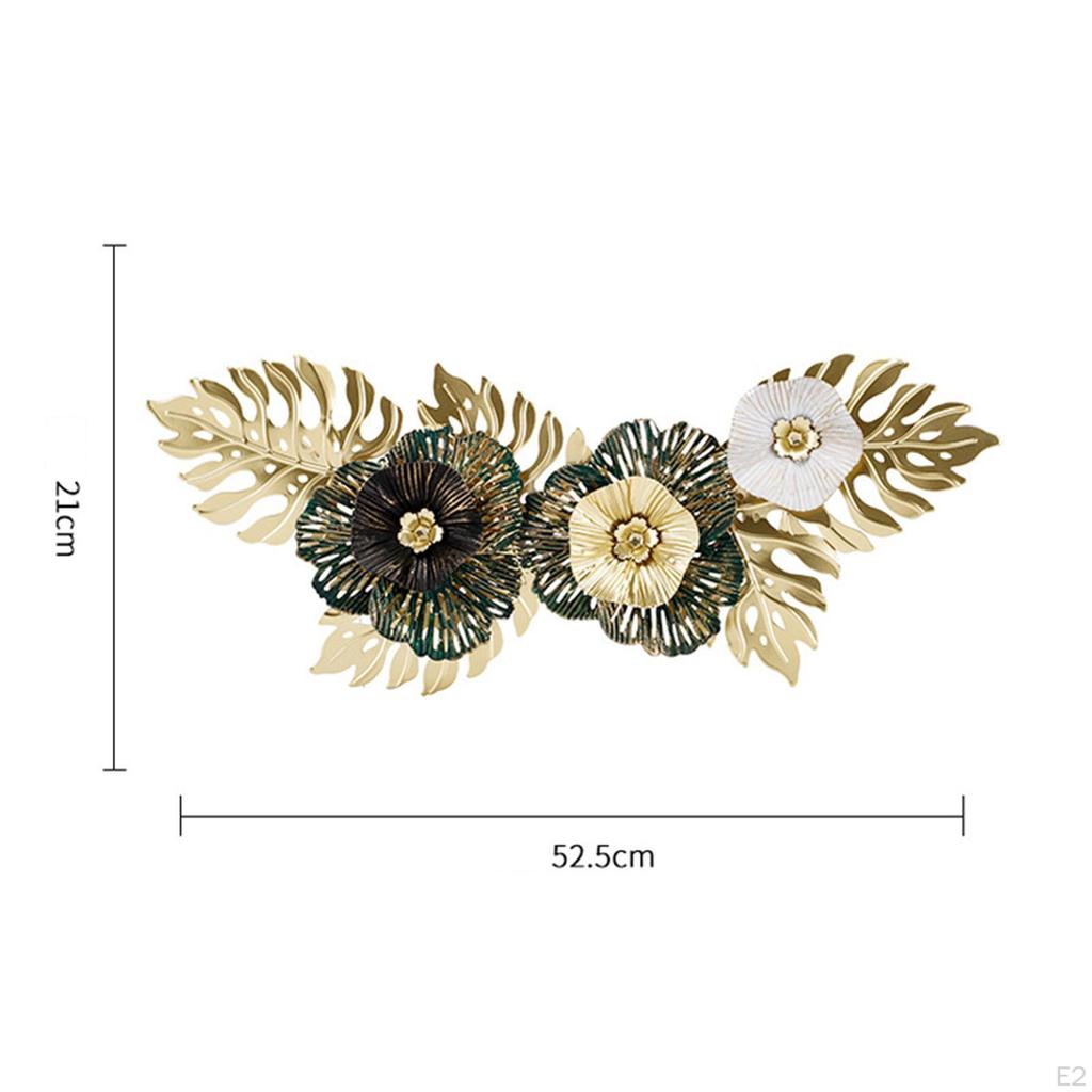 Nordic Metal Wall Art Sculpture with Decorative Flower Leaves And Wood Shelf Multipurpose Space