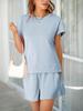 Women's Two Piece Loungewear Set Short Sleeve Top and Shorts Matching Pajama Outfit with Pockets