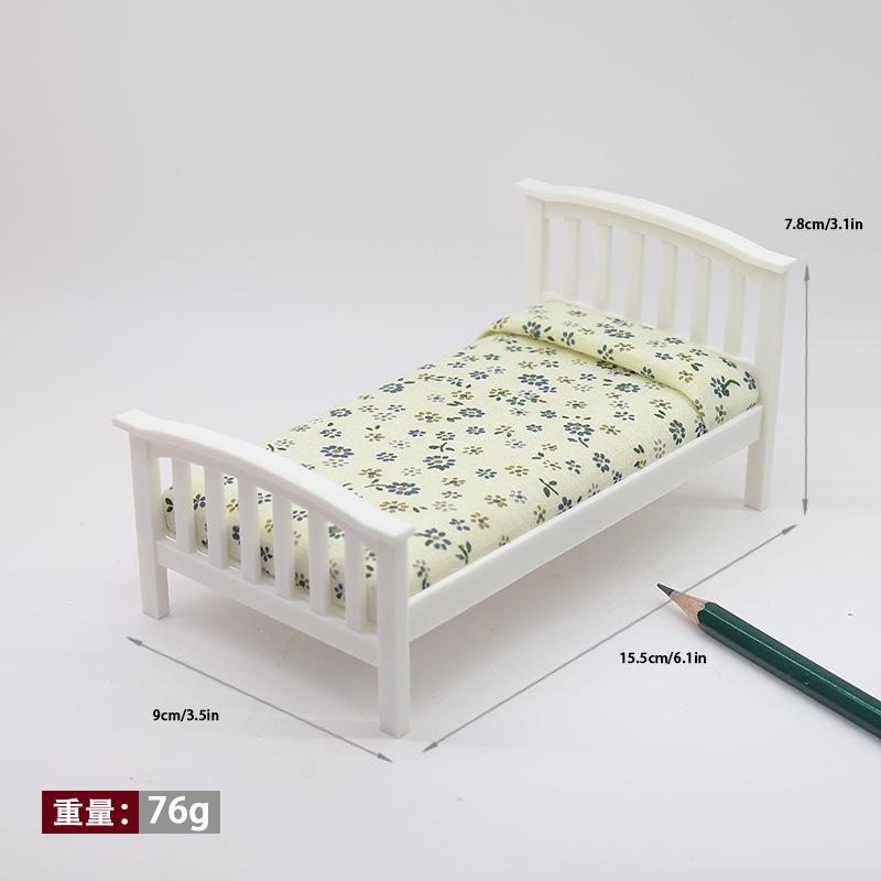 1 Piece 1:12 Dollhouse Accessories Miniature Floral Single Bed Model Furniture Bedroom Micro Scene Decoration