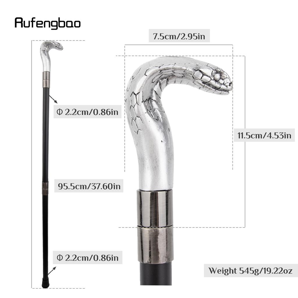 White Resin Snake Cobra Head Walking Cane Fashion Decorative Steel Stick Gentleman Elegant Cosplay Cane Knob Crosier 95cm