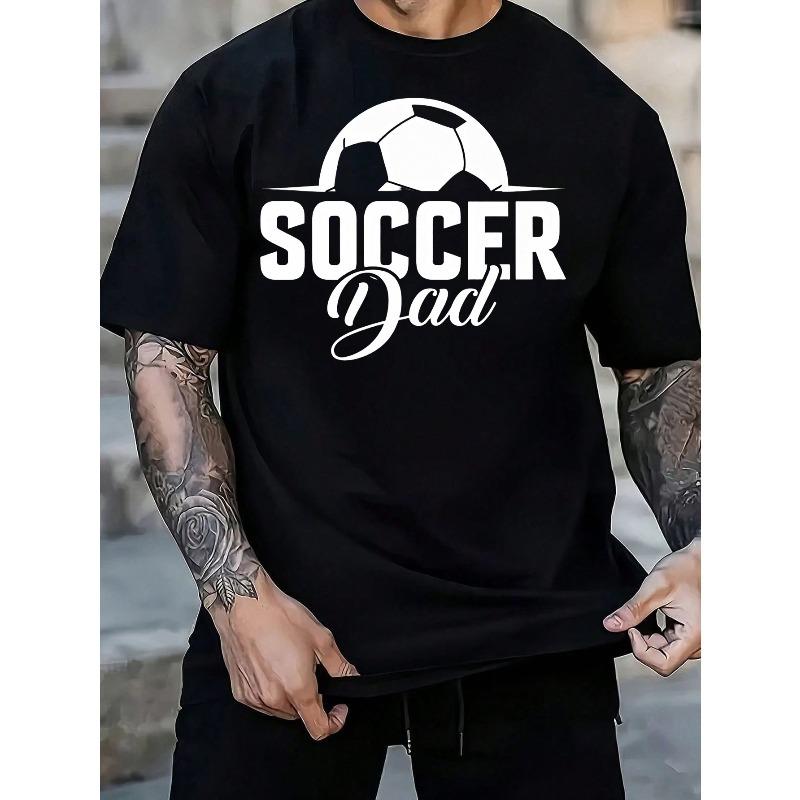 European Size Men s Funny Soccer Dad Graphic T-Shirt Ultra-Soft Breathable Crew Neck Tee with Soccer Ball, Casual Sports Apparel for Soccer Games, S чёрный