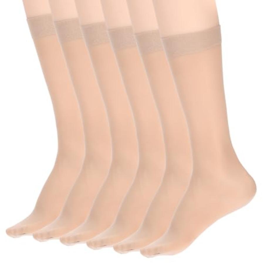 6 Paar Dichte Transparente Kniestrümpfe Mit Verstärkter Spitze Hohe Elastizität Kniestrümpfe Für Damen beige