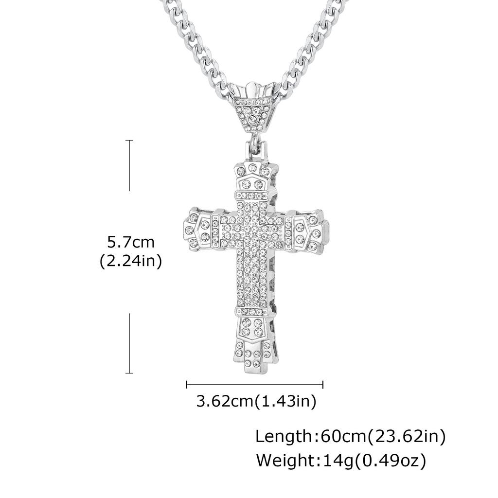 Hiphop Rhinestone Cross Necklace for Men Boys,Punk Rap Street Cool Cross Metal Pendant Necklace,Birthday Gift for Husband Dad