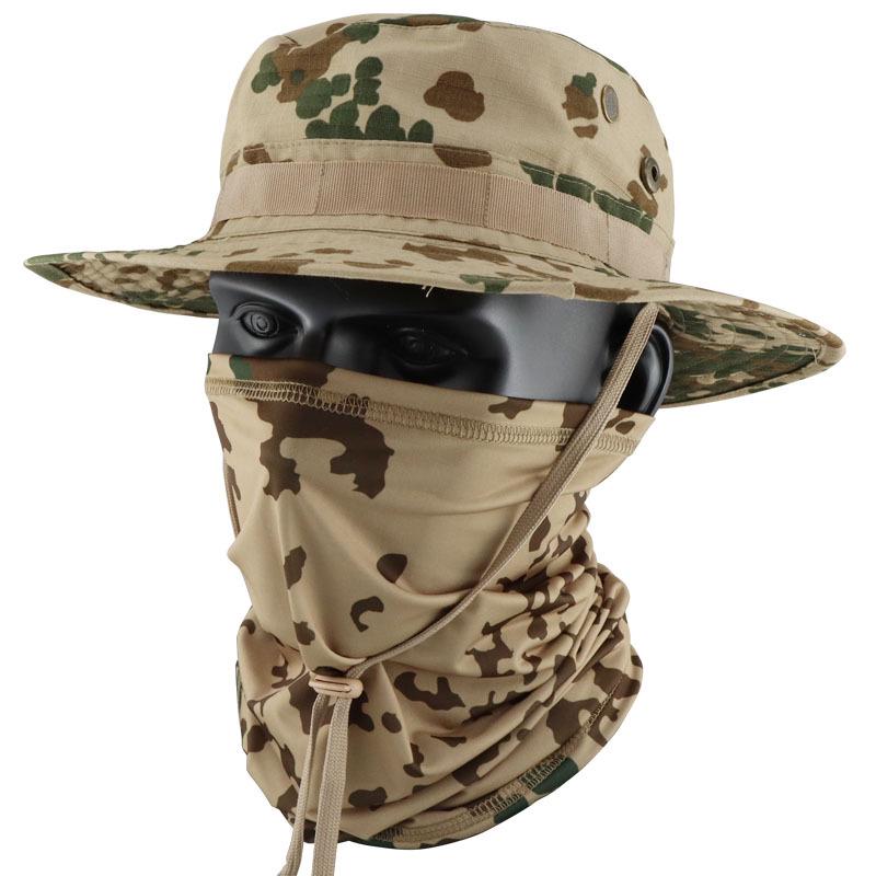 Camouflage Round Brim Hat & Ice Silk Neck Gaiter Set for Hiking, Fishing & Outdoor