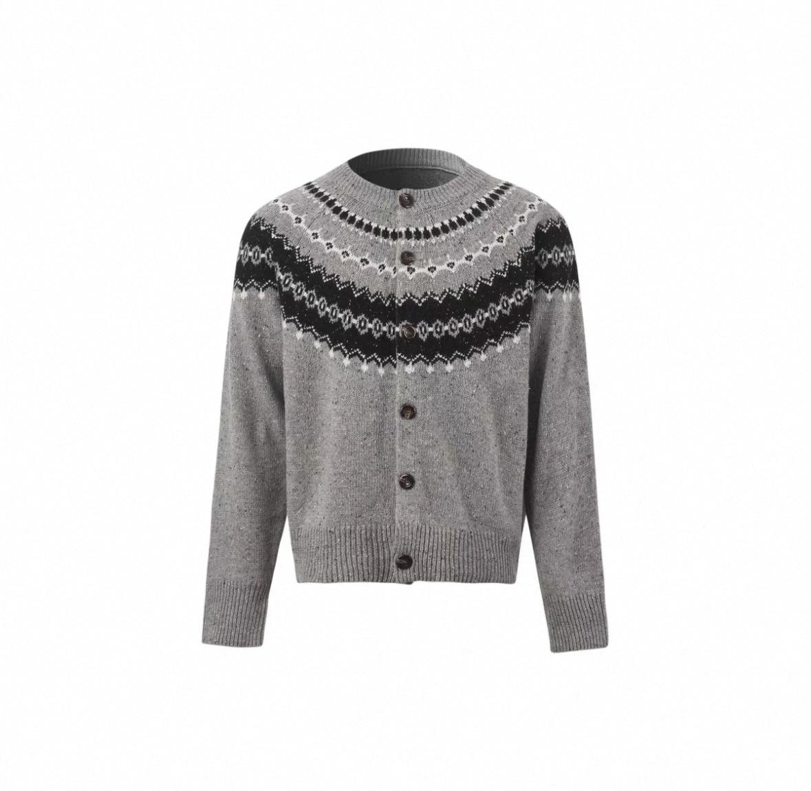 

Men s Merino Wool Blend Fair Isle Starry Sky Cardigan - Warm, Comfortable Knitwear. M сірий колір