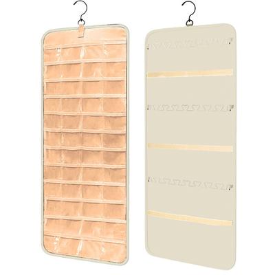 Double-Sided Hanging Jewelry Organizer with Hanger Metal Hooks Dustproof Storage Roll Protect Wall Earrings Holder