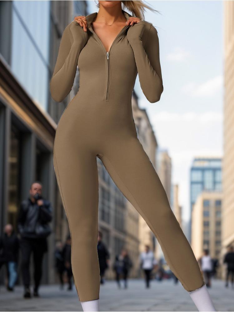 Autumn Winter Long Sleeve Long Zipper Yoga One Piece Suit Integrated Sports Fitness Tight One Piece Clothing Beach Vacation Elegant Casual Wear
