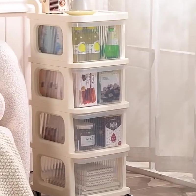Multi-Layer Transparent Trolley Storage Shelf Trolley Organizer Drawer-Type Rolling Storage Mobile Cosmetics Snack Storage Rack