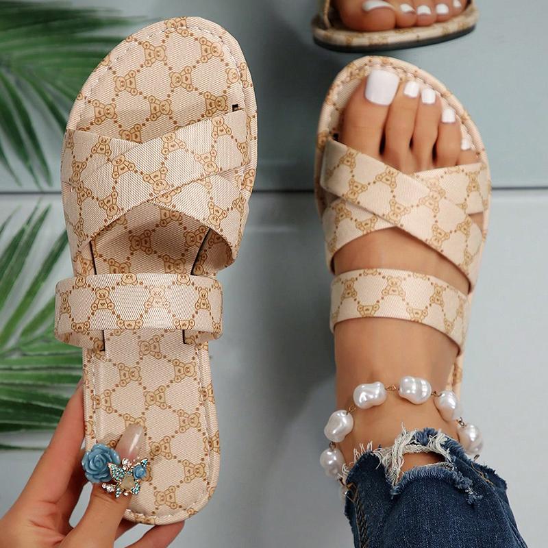 

Brand Designer Cross Strap Flat Sandals Women 2026 Anti Slip Summer Slippers Woman Plus Size 43 Light Outdoor Slippers Slides 36 бежевый