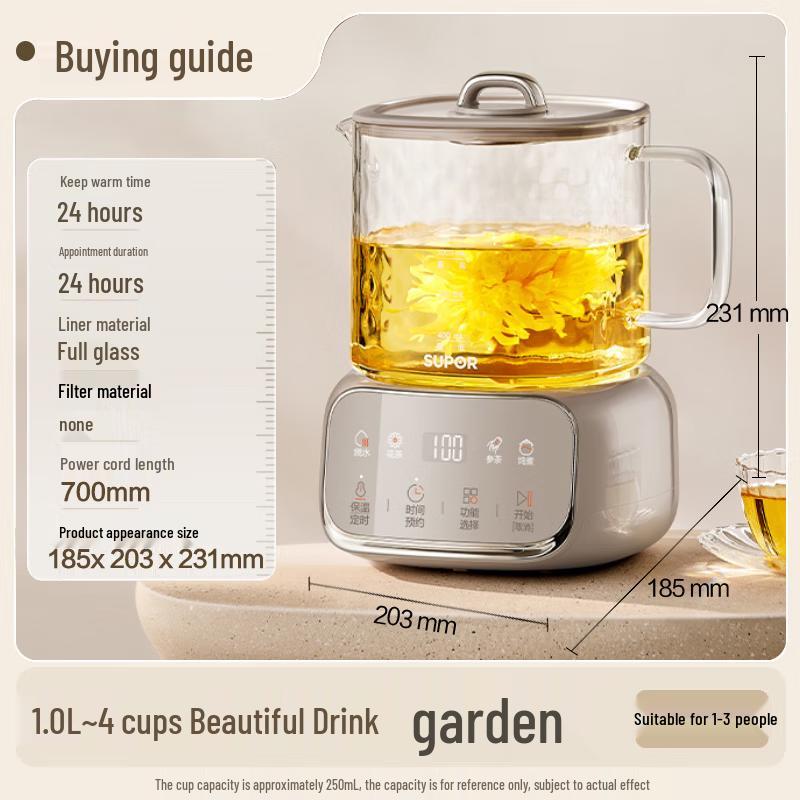 SUPOR 1L Full Glass Health & Tea Kettle