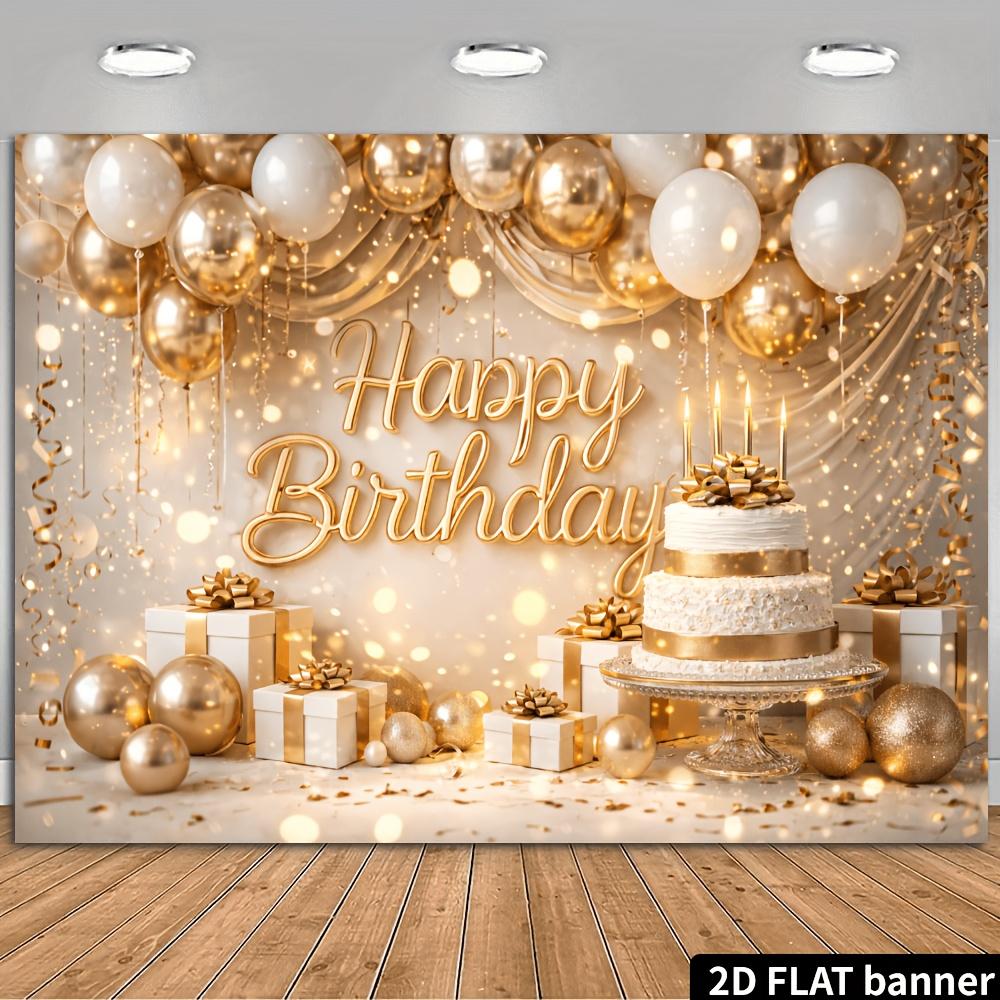2D flat luxury birthday party banner background - Platinum Wind birthday theme, indoor and outdoor celebration scenes 100x150cm