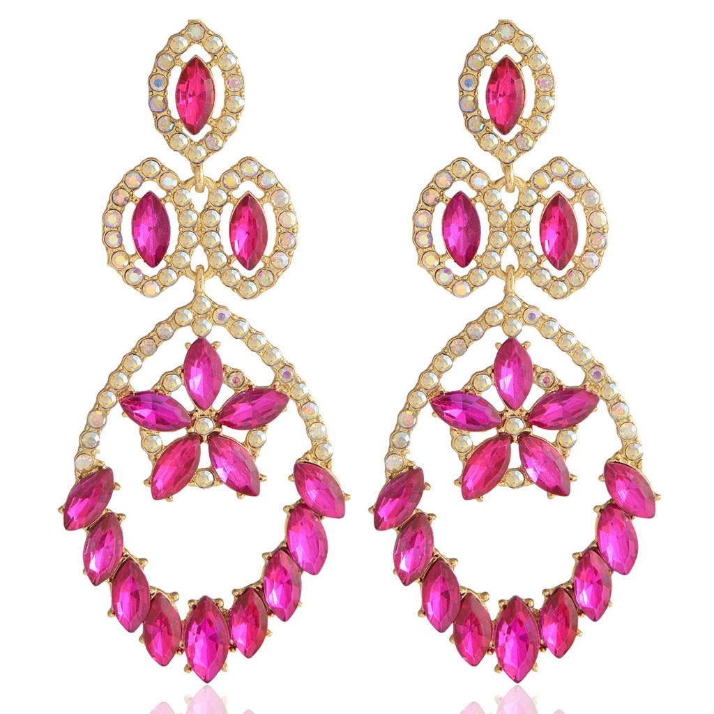 Fashion Drop Shape Alloy Dangle Earring For Women With Sparkling Ab Crystals