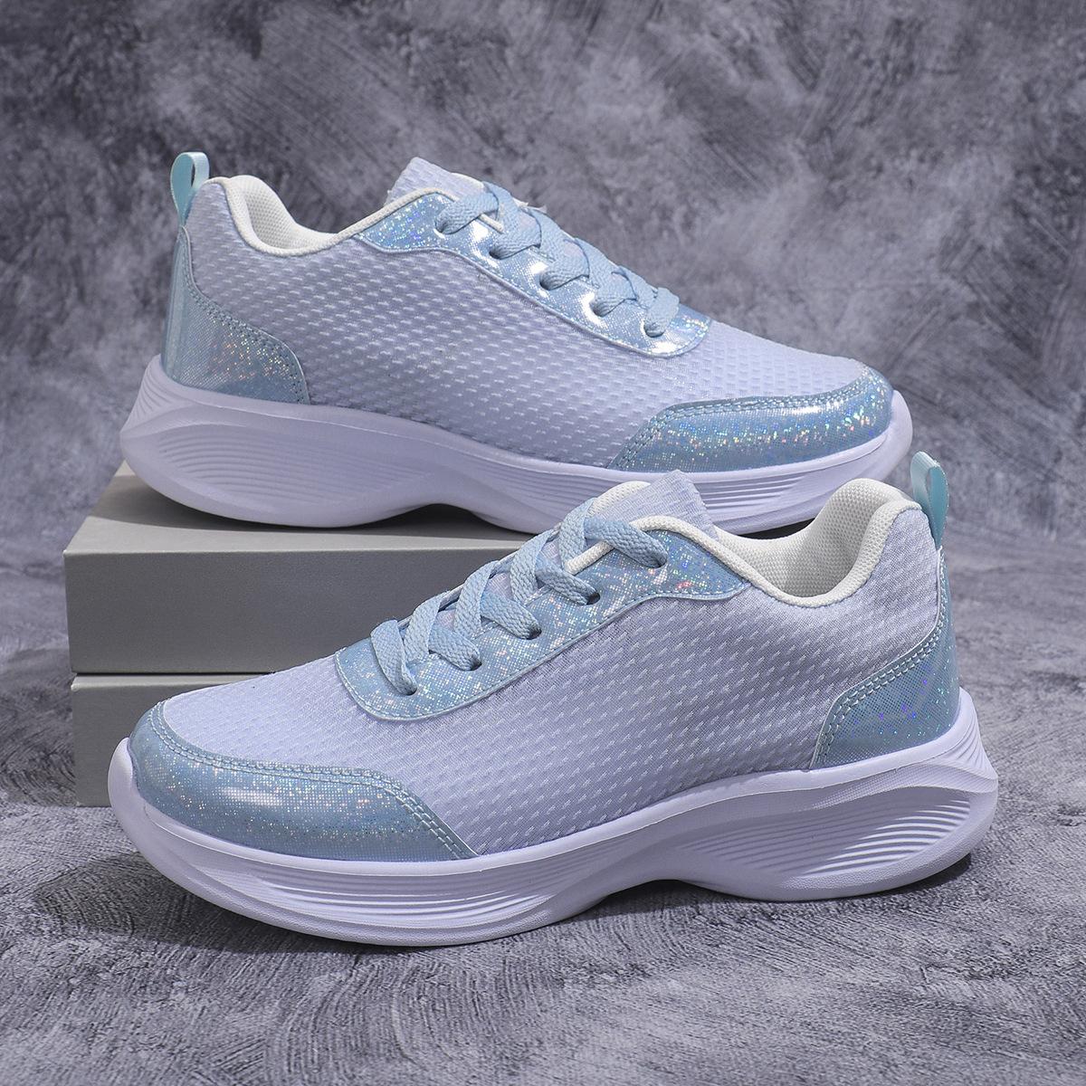 

Повседневная спортивная женская обувь с пайетками, весенне-летняя дышащая женская обувь, кроссовки из летучей ткани, модная повседневная женская обувь, кроссовки из летучей ткани 41 синий