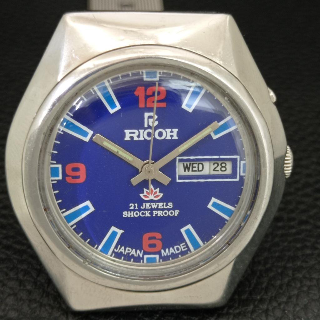JAPAN VINTAGE RICOH R31 AUTOMATIC MENS BLUE COLOR DIAL WATCH a707734-1