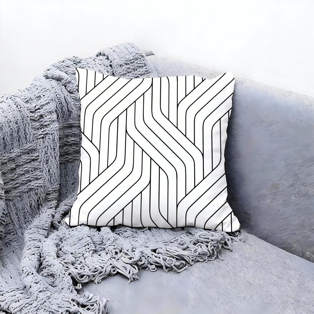 Clean Minimal White Geometry Cushion Cover Premium Comfort Reversible Pillow Cove Two In One Design for Any Room Car Interior