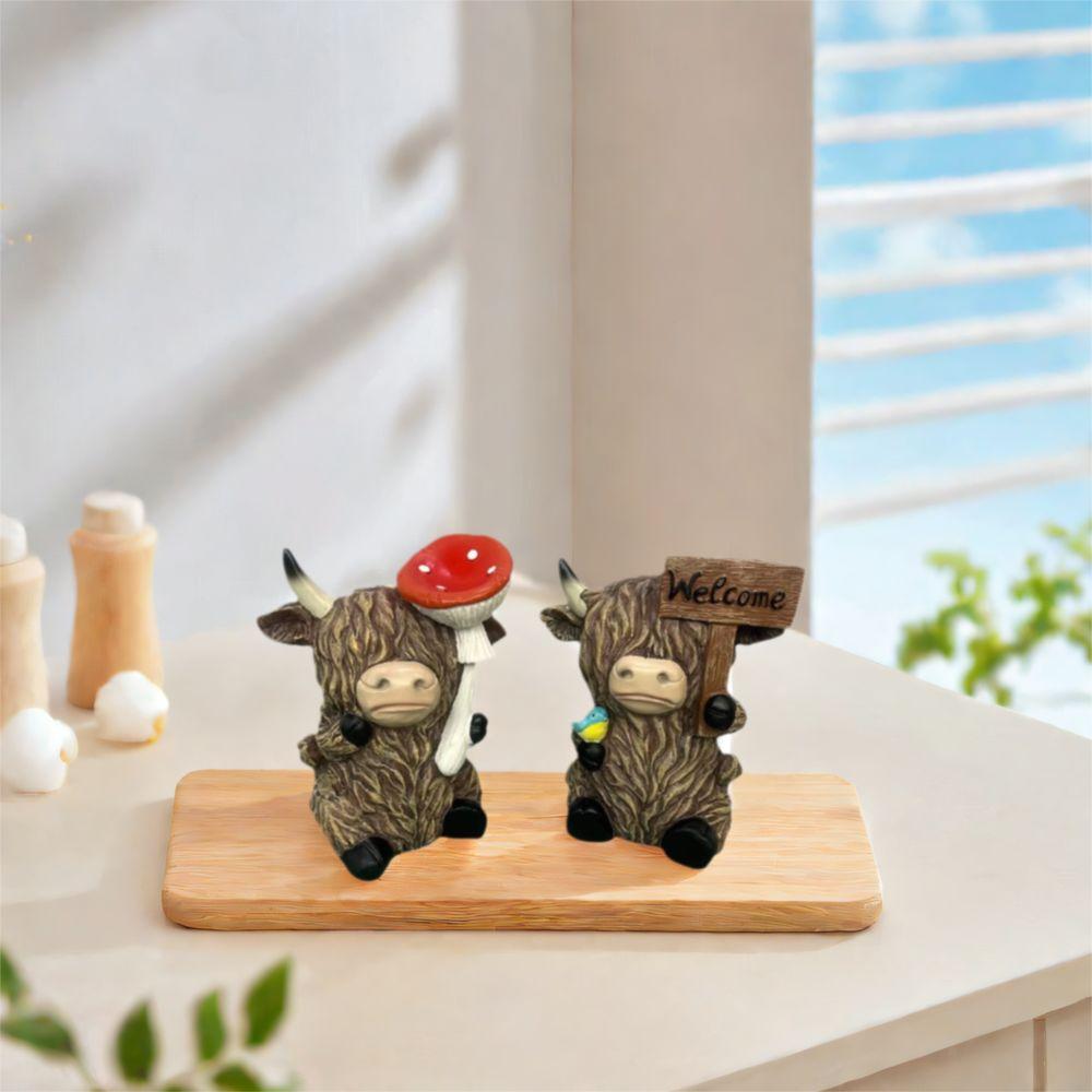 Cute Cow Statue Adorable Animal Sculpture Ornament Crafts Highland Yak Sign Figurine  Garden