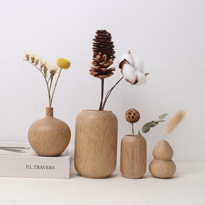 Minimalismus Holzvase für Pflanzen Retro Natürlich Massivholz Blumenvase Heim Büro Tisch Kunstvasen Arrangement Blumentopf