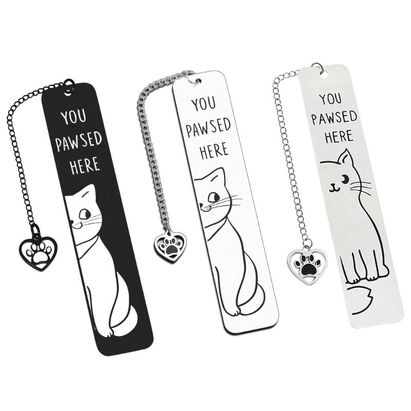Stainless Steel Cats Bookmarks Chain Bookmarks Pendant Bookmarks Metal Bookmarks Page Divider for Teacher Book Lover