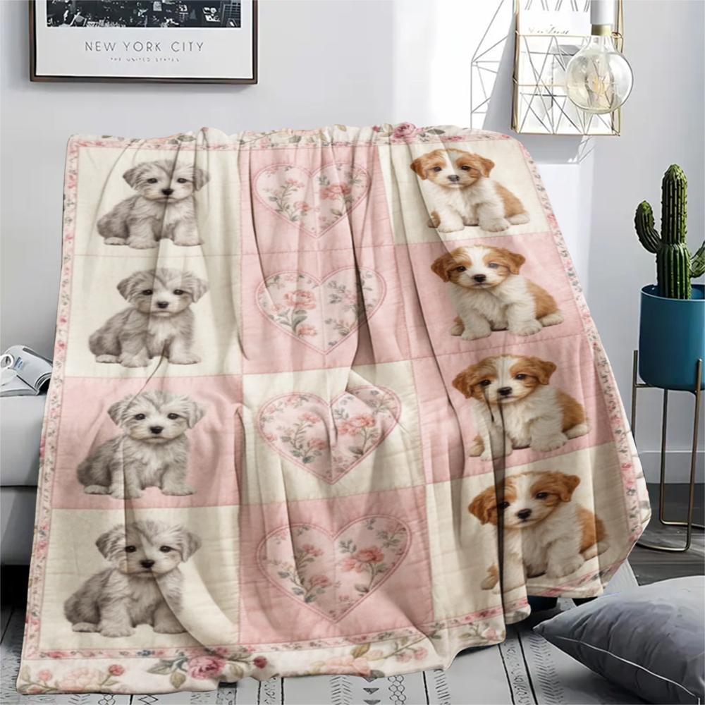 1Pc Cute Patchwork Print Flannel Blanket, High quality Comfortable for All Seasons, Home Decor, Warmth and Comfort, Perfect for Christmas Gifts65