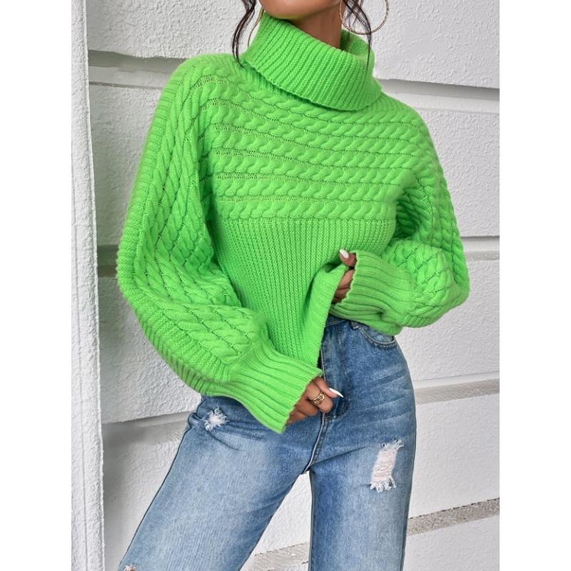 Autumn and Winter Turtleneck Pullover Long-sleeved Sweater Women's Twist Thread Solid Color Knitted Sweater Top