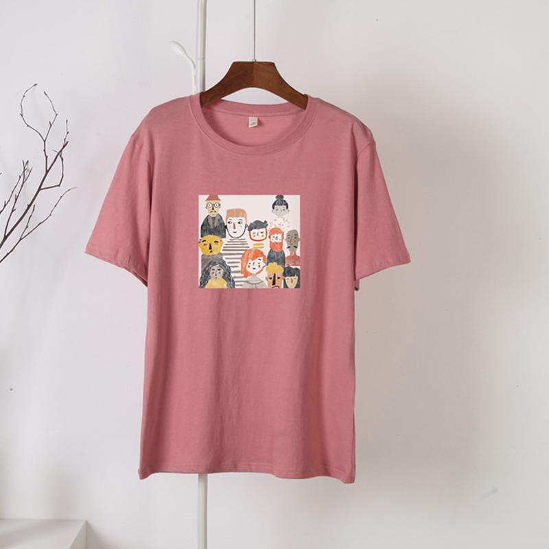 

Hirsionsan Повседневная свободная футболка женская корейская с круглым вырезом футболки с мультяшным принтом женские простые универсальные черные топы с короткими рукавами женские M