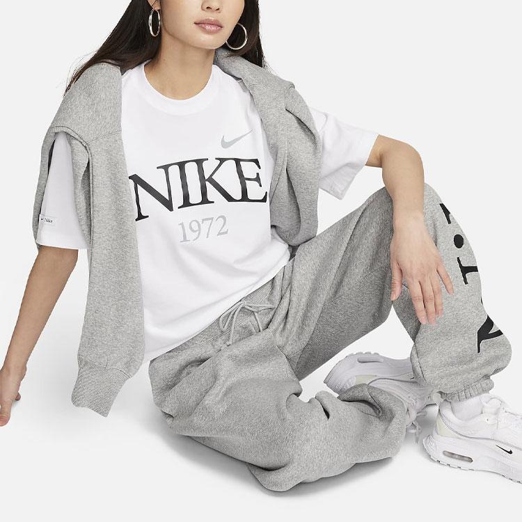 Nike Letter Breathable Number Logo Print Loose Round Neck Short Sleeve Drop Shoulder T-Shirt Women T-Shirt White FQ6601-100