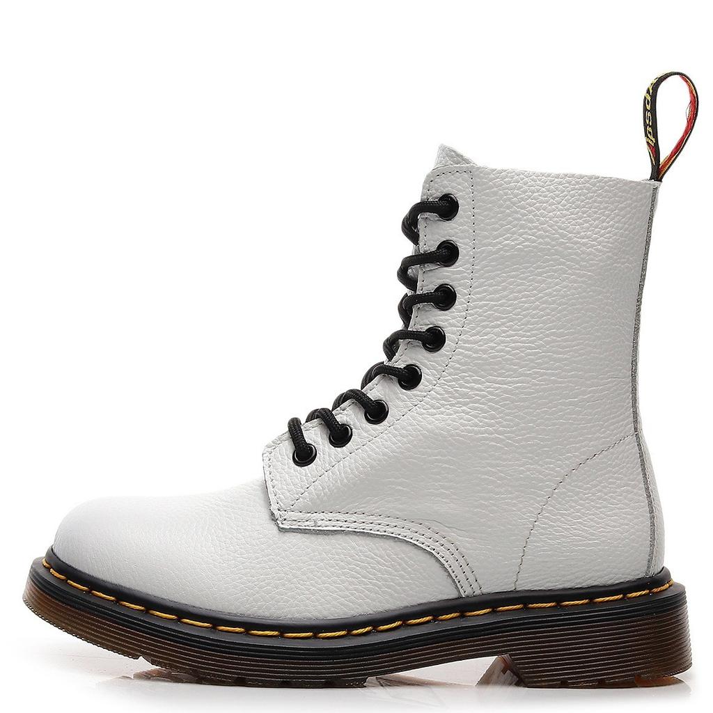 Botas cargo padrão lichia 1460 feminino camada superior couro bovino macio botas de casal couro genuíno britânico botas de motocicleta bico redondo tendência