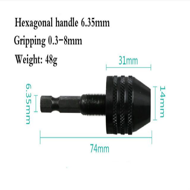 Hex Drill Bits Adapter Keyless Shaft Chuck Clamp 0.3-8 Mm Electric Motor Shaft Mini Chuck Fixture 1/4 ''Hex Shank Drill Chuck