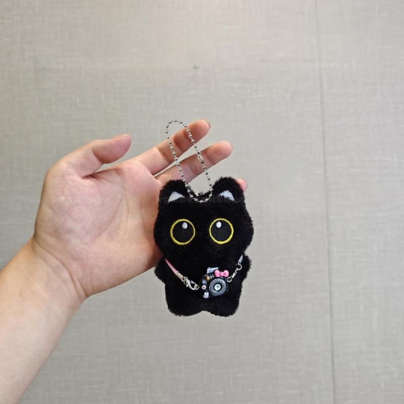 Portachiavi Gatto Nero Carino Peluche Cartone Animato Pendente Bambola Gattino Zaini Ornamenti Appesi Portachiavi Auto Regalo di Compleanno