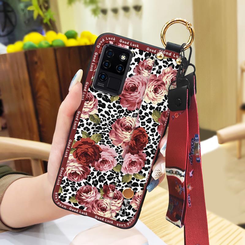 Fashion Lanyard Phone Case For Oukitel C21 Wristband Kickstand Elderly Lady Waterproof For Mom Anti-knock Shockproof