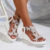 Fashion Crystals Womens Shoes Butterfly Wedges Sandals Women Summer Chunky Platform Elastic Band  Woman Pearls High Heels