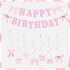 Bow Theme Happy Birthday Banner Paper Scene Decoration Hanging Garland Spiral Bow Pattern Pink Black Blue Backdrop Decor