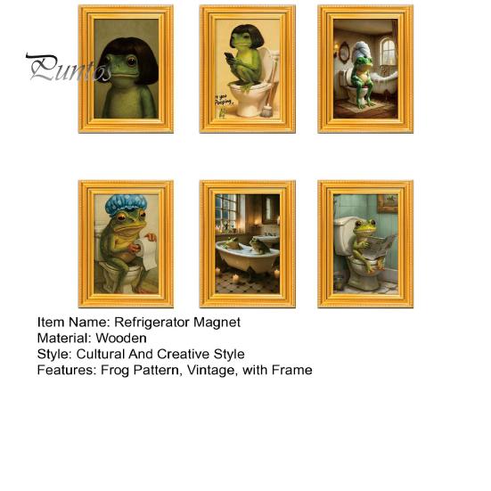 Non-slip Fridge Magnet 1/6Pcs Abstract Frog Refrigerator Vintage Cartoon Green with Frame Home Kitchen Office Decoration Animal Design