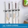 IMILLET 2 Pack Wall Mount Broom Holder Stainless Steel 5 Racks with 4 Hooks Broom Organizer Self Adhesive Heavy Duty Laundry Room, Garage
