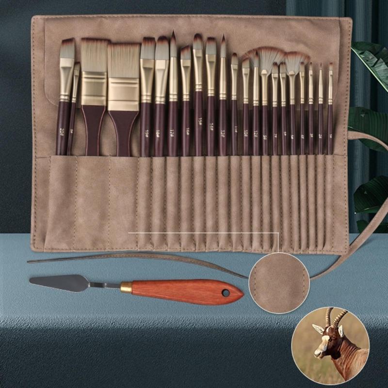 22 Stück Pinsel mit Pinselhalter, Anti-Haarausfall Nylon-Pinsel für Öl-, Acryl- und Aquarellmalerei