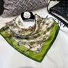 Beige Green Women 100% Silk Scarf Headscarf Fashion Floral Design Square Scarves For Hair 65*65Cm Fashion  Neck Scarf Hijab