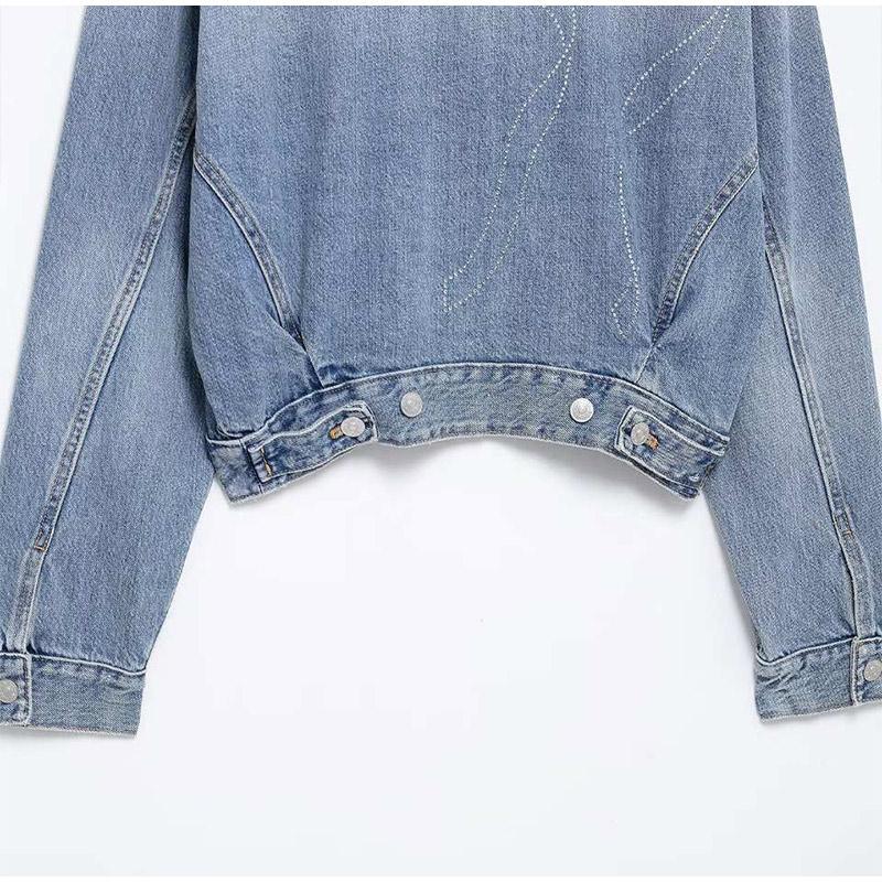 Street Style Denim Jacket for Women Turn-down Collar Long Sleeve Outerwear Women's Casual Fashion Solid Color Jacket