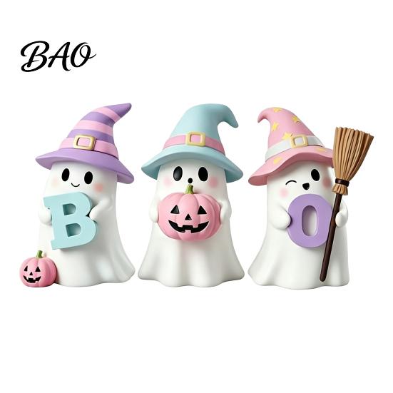 Whimsical Holiday Home Accents Halloween Ghost Figurine, Resin Spooky Cute Statue, Funny Creepy Indoor Table Centerpiece Tabletop Ornament for