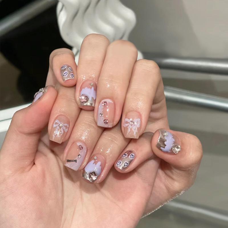 

Handmade Purple Butterfly Removable False Nail Tips Gel Glue Set