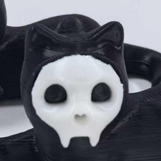 Cat Pen Holder 3D Printed Black Cat Ornament Cat Figurine with Detachable Skull Mask for Home Office Desk Halloween Decoration