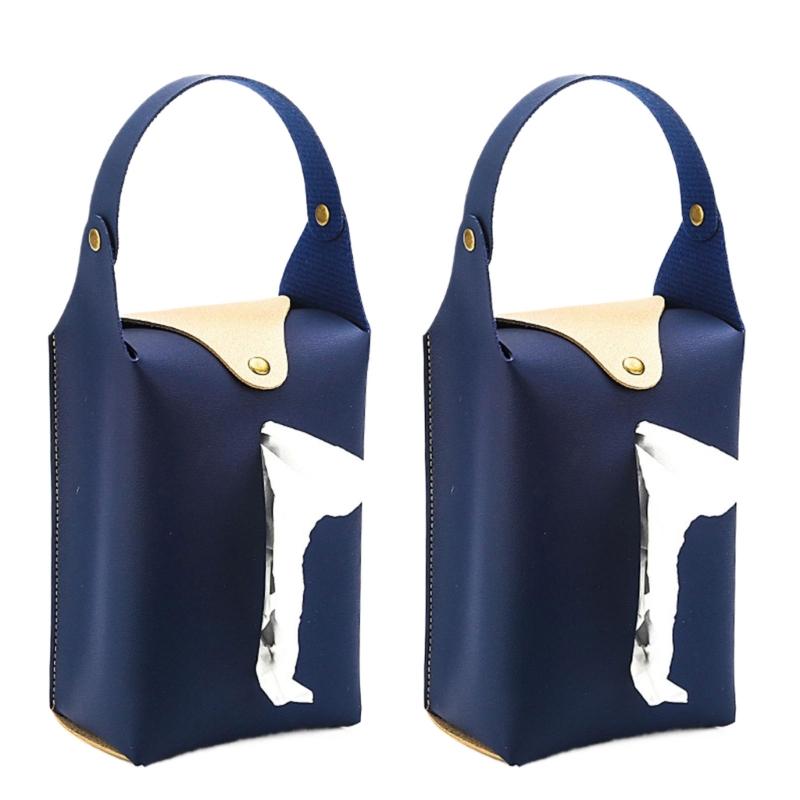 

Set Of 2 Stylish PU Leather Tissue Holder for Car Interior Living Room Paper Towel Dispenser Convenient Tissue Box темно-синий