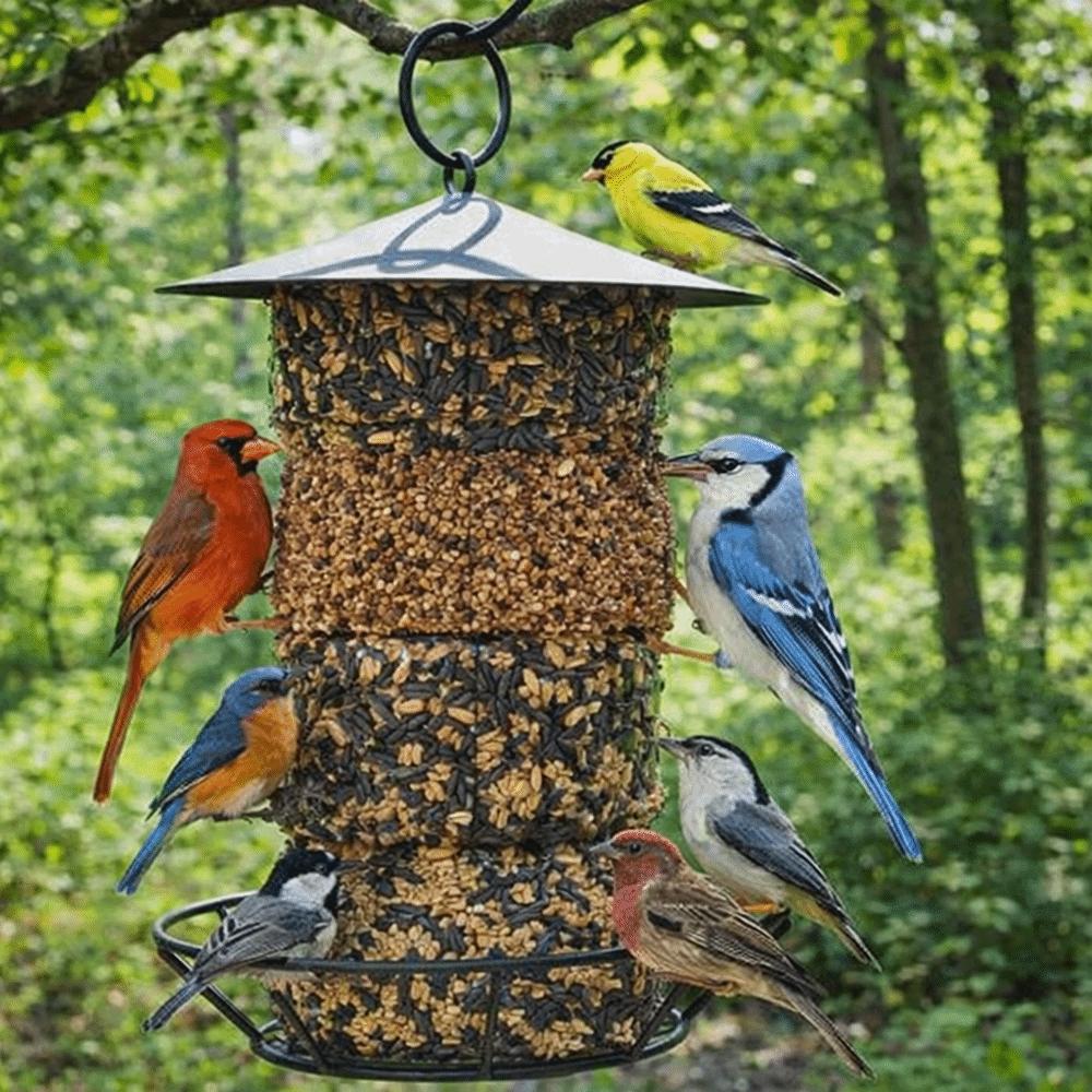 Cylindrical Hanging Bird Feeder Large Capacity Bird Feeding Tray Food Dispenser Outdoor Use