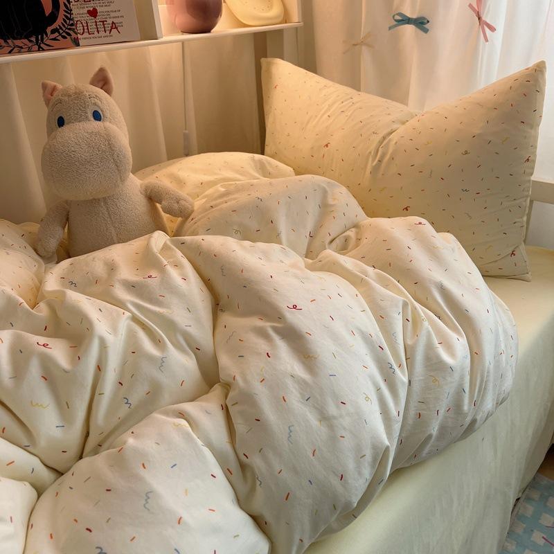 Class A Mother and Baby Grade Pure Washed Cotton Four-piece Set Ins Small Fresh Bed Sheet Quilt Cover Student Dormitory Style Bedding Set