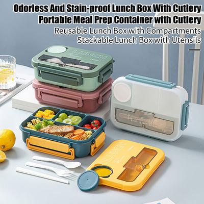 Boîte à déjeuner 1300ML avec fourchette cuillère 4 compartiments Bento Box
