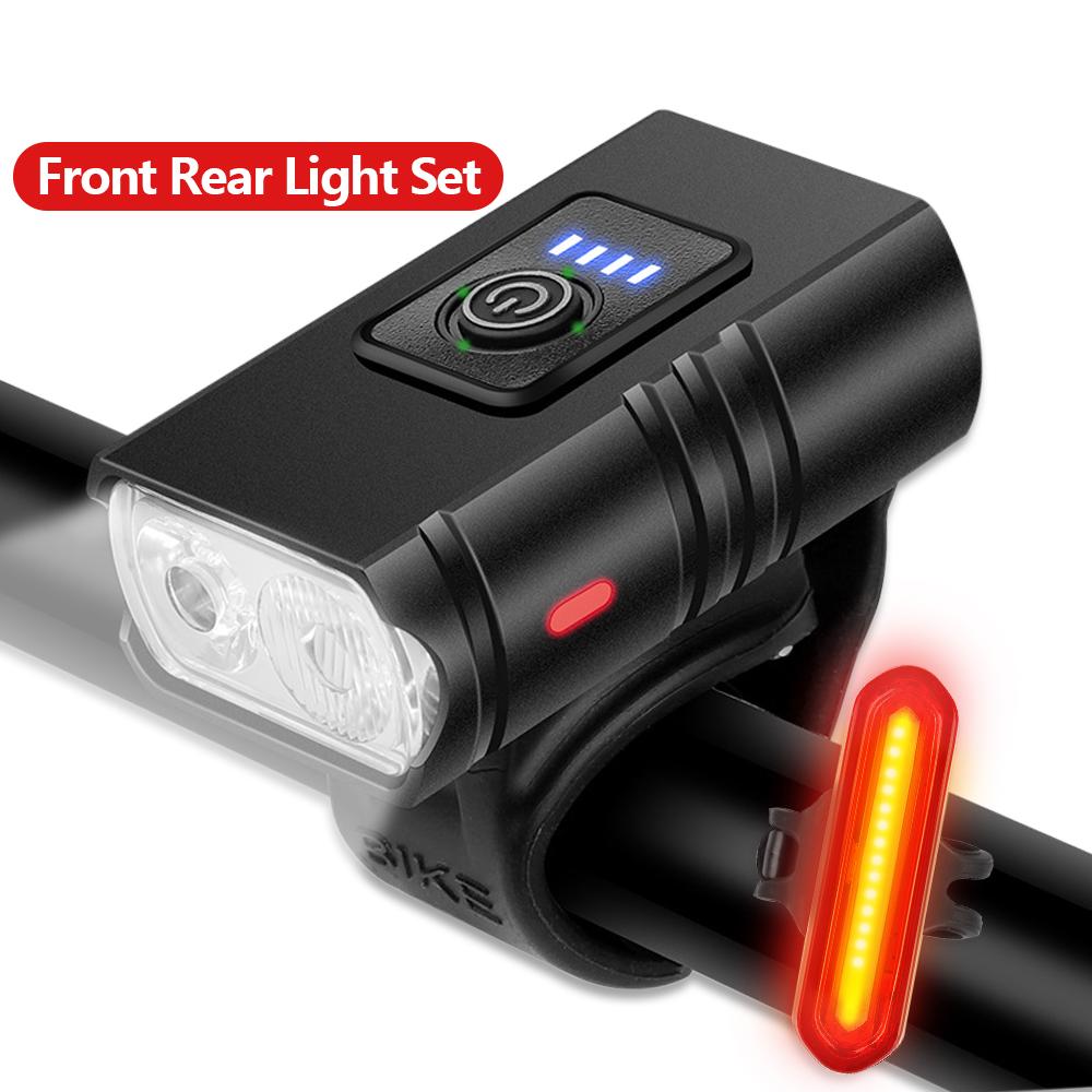 MTB Bike Front Rear Light Set Rechargeable Power Display Headlights Easy To Install Bicycle Warning Taillights for Riding Safety