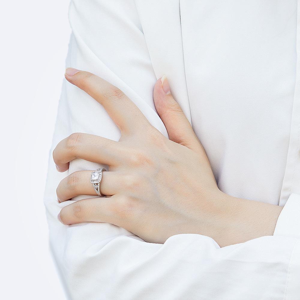 Princess Square Row Diamond Ring - Women's S925 Sterling Silver Micro-set Zircon Square Diamond Ring