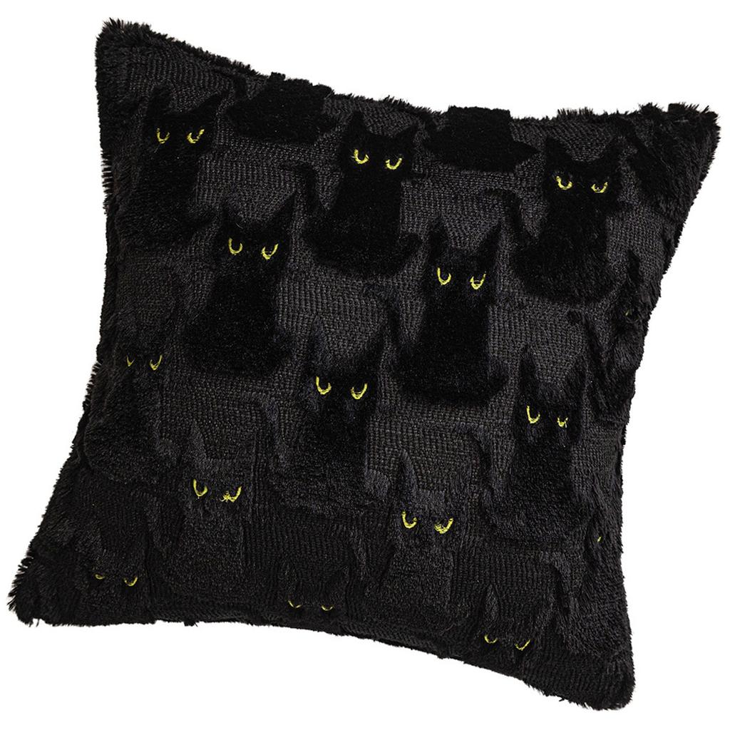 Black Cat Design Plush Pillowcase Soft Tufted Faux Fur Cushion Cover Halloween Home Decor For Spooky Theme Parties